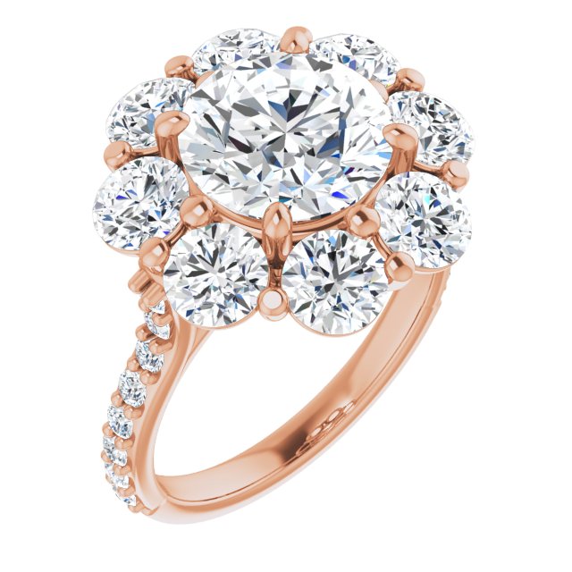 14K Rose 9 Round Halo-Style Engagement Ring Mounting