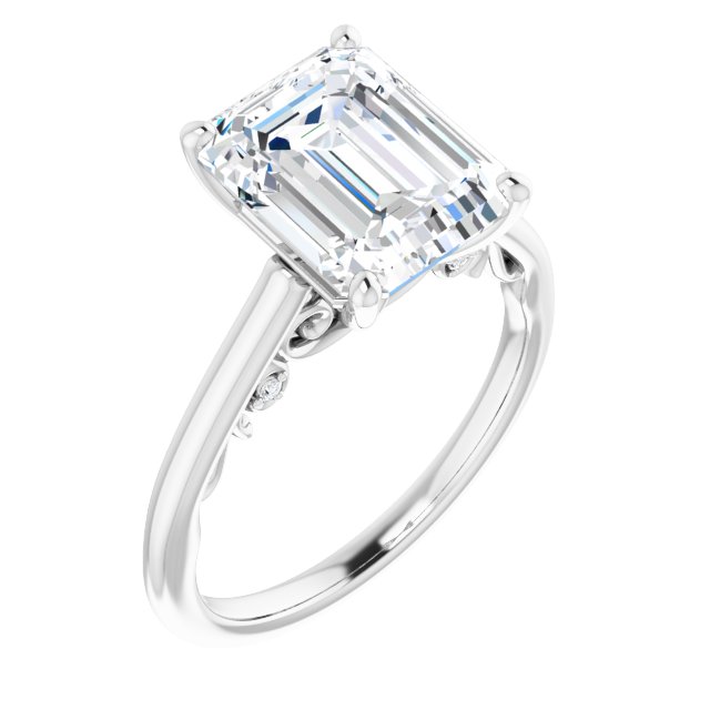 14K White Emerald Engagement Ring Mounting