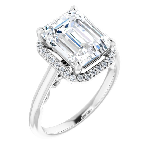 14K White Emerald Engagement Ring Mounting
