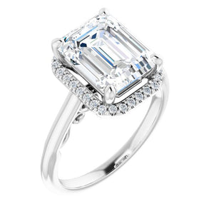 14K White Emerald Engagement Ring Mounting