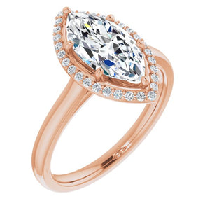 18K Rose Marquise Halo-Style Engagement Ring Mounting