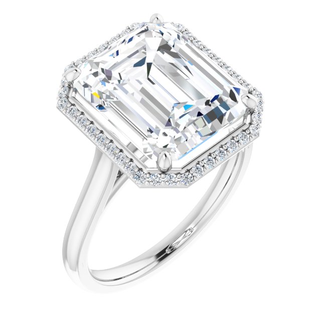 14K White Emerald Halo-Style Engagement Ring Mounting