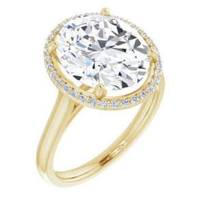 18K Yellow Oval Halo-Style Engagement Ring Mounting