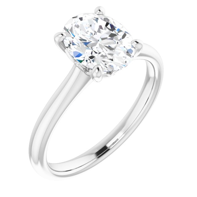 14K White Oval Engagement Ring Mounting