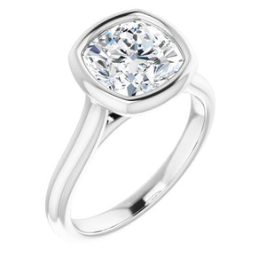 14K White 8 Cushion Engagement Ring Mounting