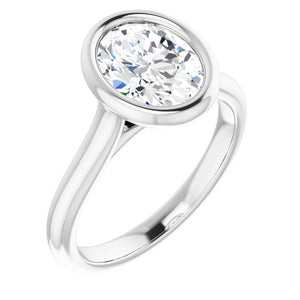 18K White Oval Engagement Ring Mounting