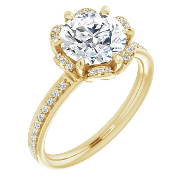 14K Yellow 8 Round Floral-Inspired Engagement Ring Mounting