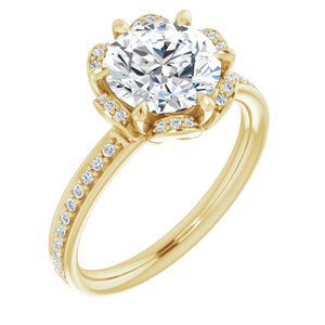 18K Yellow 8 Round Floral-Inspired Engagement Ring Mounting