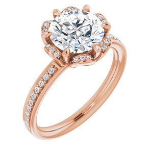 14K Rose 8 Round Floral-Inspired Engagement Ring Mounting