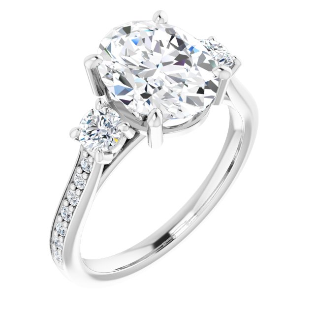 18K White Oval Engagement Ring Mounting