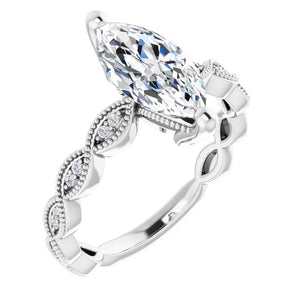 14K White Marquise Engagement Ring Mounting